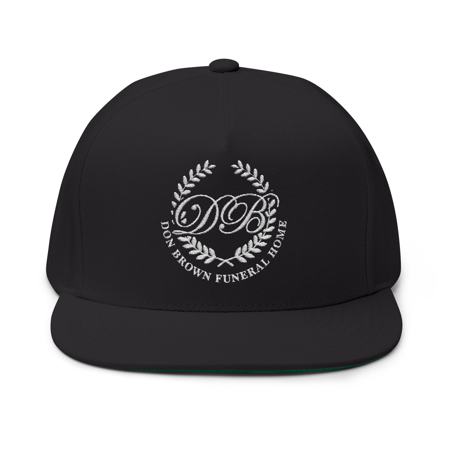 Embroidered Flat Bill Cap — Don Brown Funeral Home Logo (DBF)
