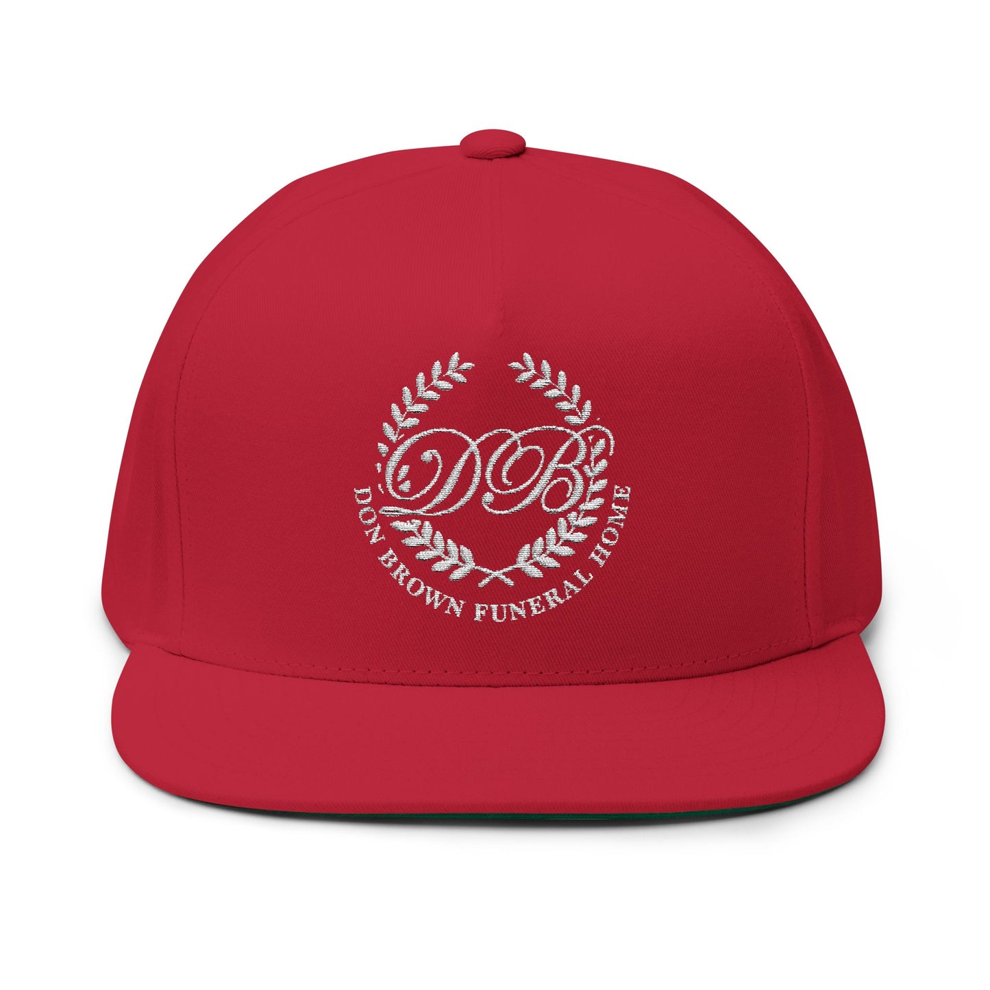 Embroidered Flat Bill Cap — Don Brown Funeral Home Logo (DBF)