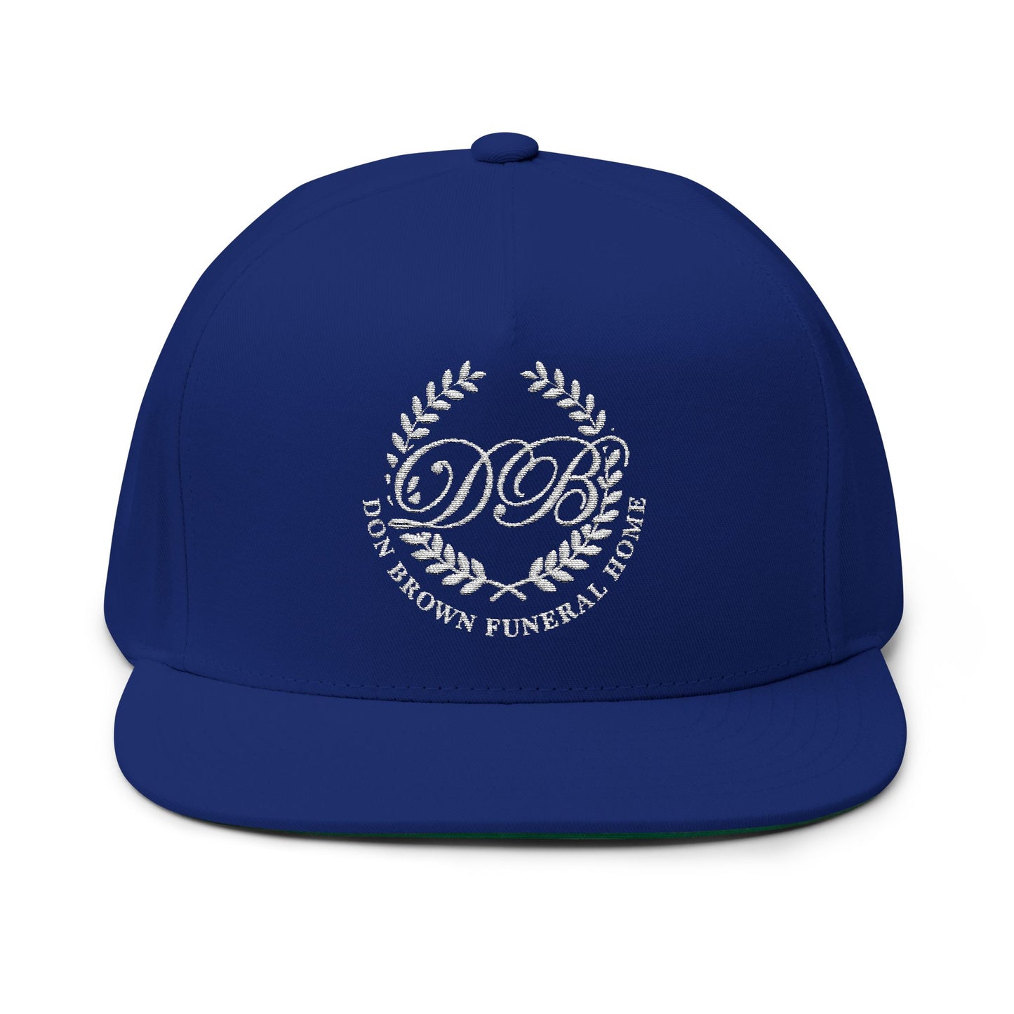 Embroidered Flat Bill Cap — Don Brown Funeral Home Logo (DBF)